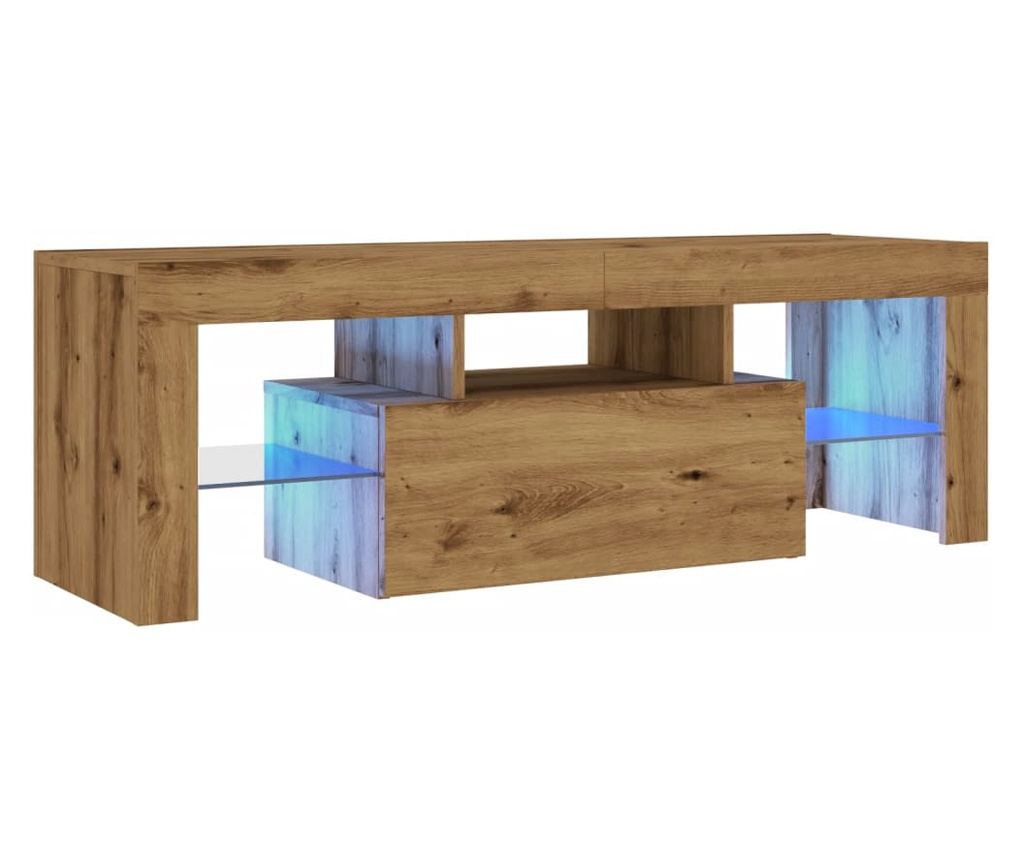 kézműves tölgy szerelt fa TV-szekrény LED-ekkel 120x36,5x40 cm - 3