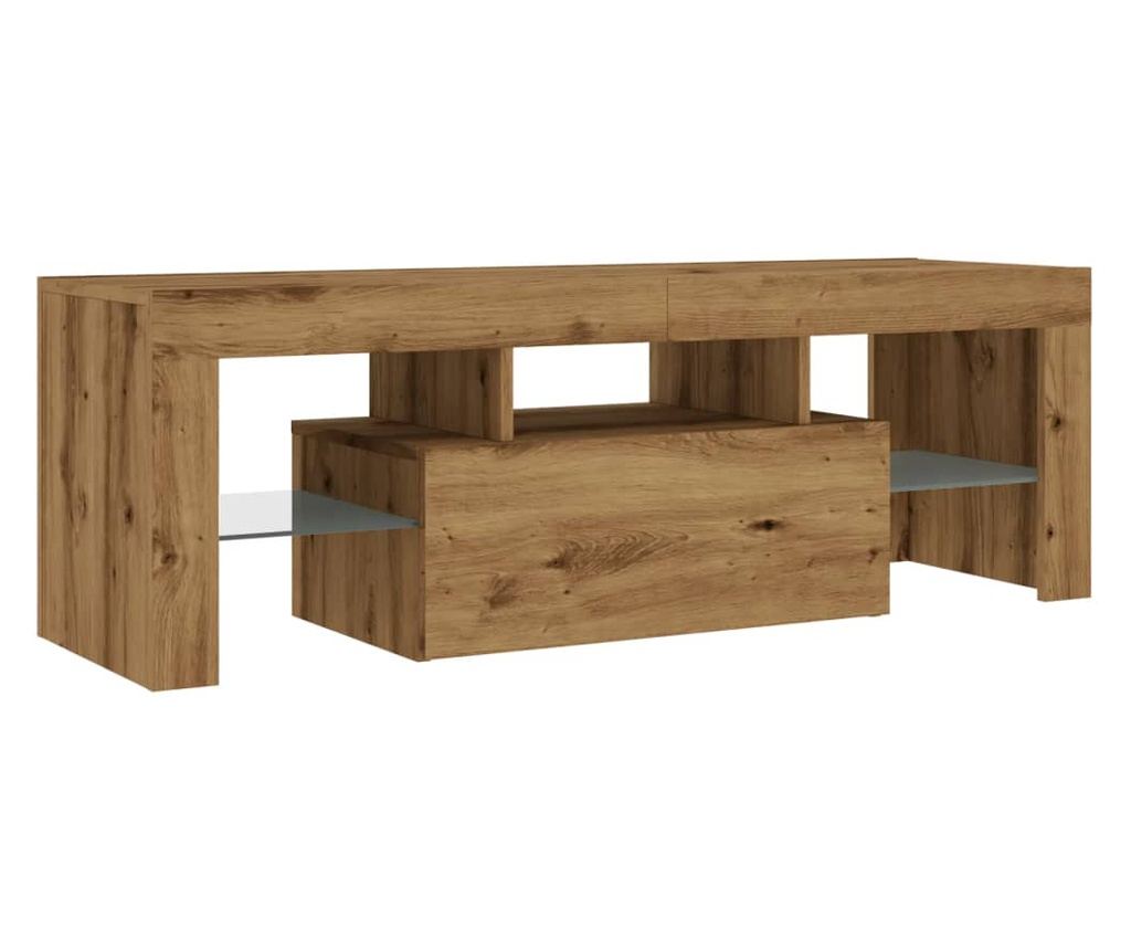 kézműves tölgy szerelt fa TV-szekrény LED-ekkel 120x36,5x40 cm - 6