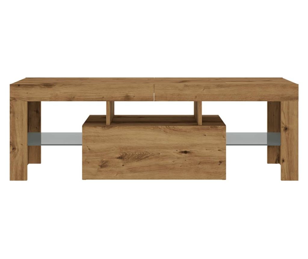 kézműves tölgy szerelt fa TV-szekrény LED-ekkel 120x36,5x40 cm - 7