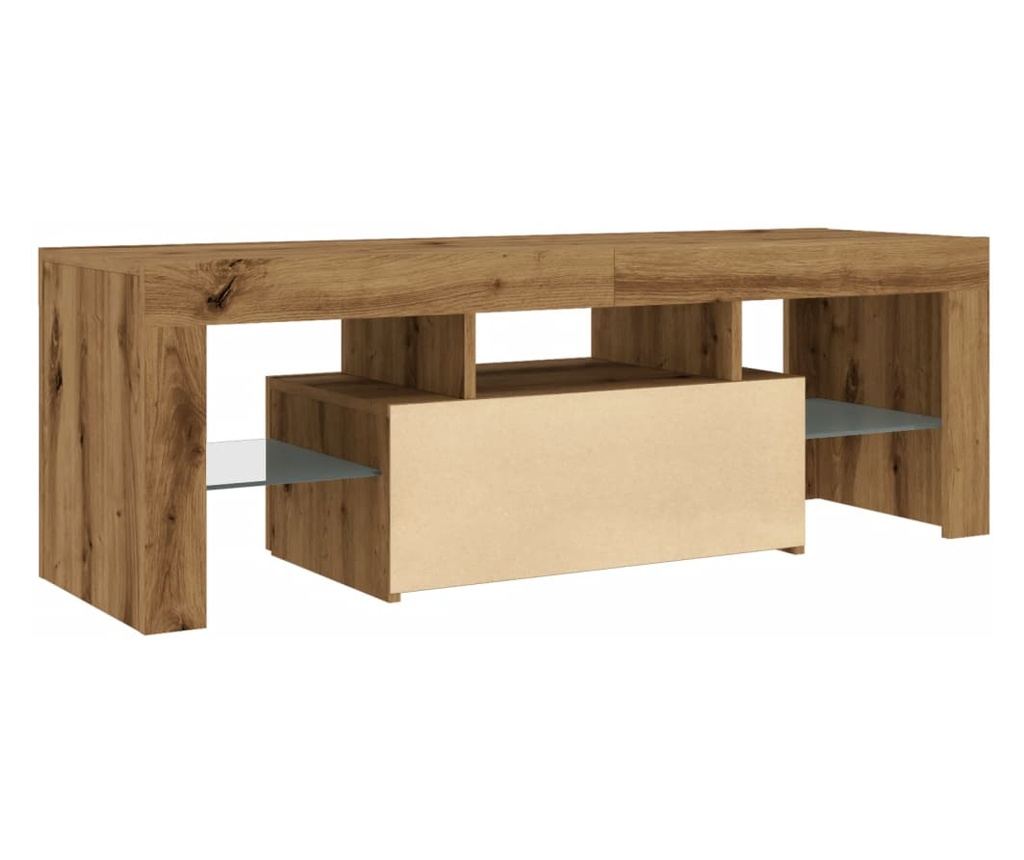 kézműves tölgy szerelt fa TV-szekrény LED-ekkel 120x36,5x40 cm - 9