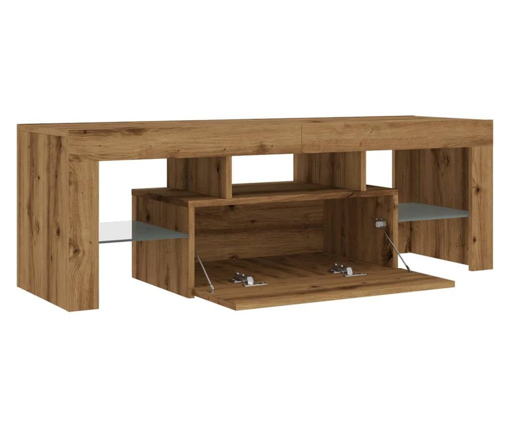 kézműves tölgy szerelt fa TV-szekrény LED-ekkel 120x36,5x40 cm - 10