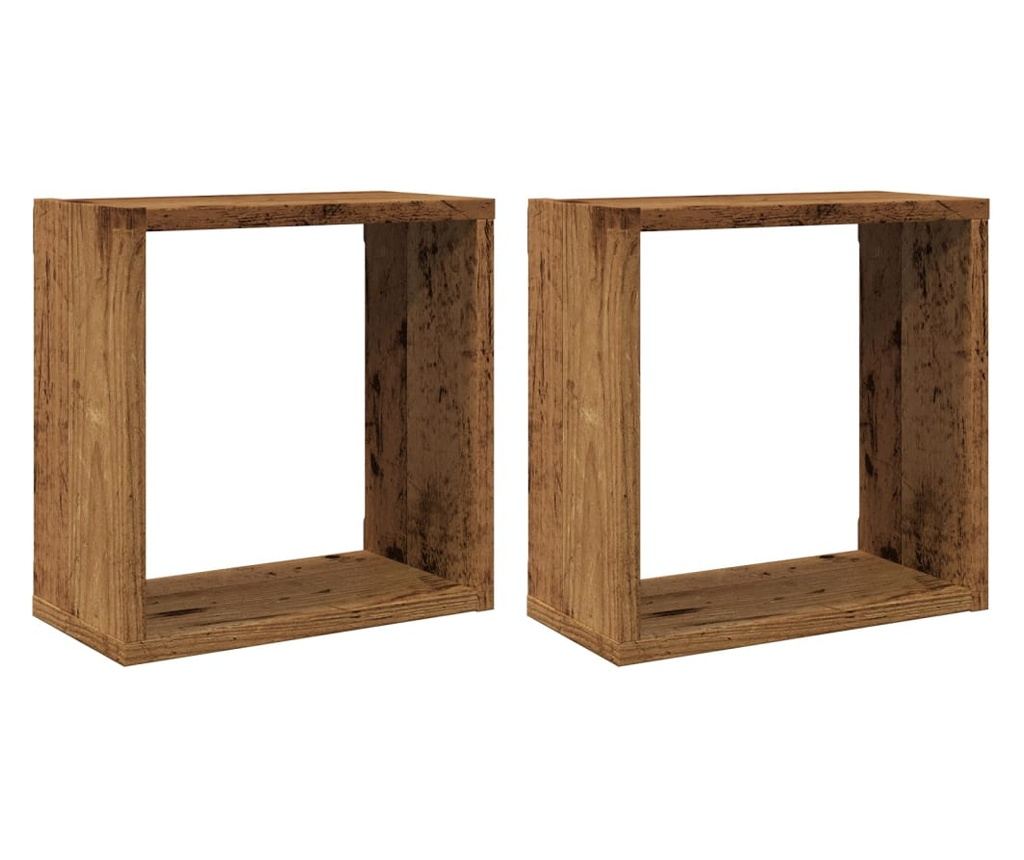 2 db antik fa színű szerelt fa fali kockapolc 30x15x30 cm - 2