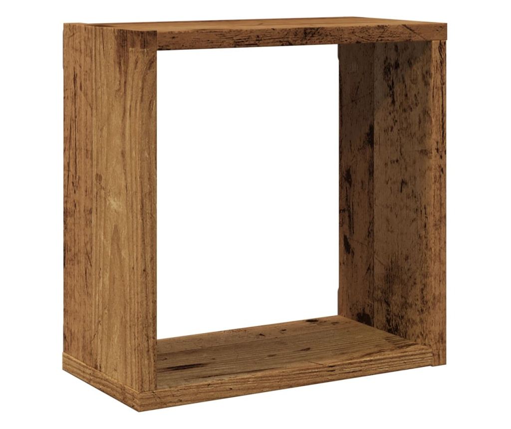 2 db antik fa színű szerelt fa fali kockapolc 30x15x30 cm - 4