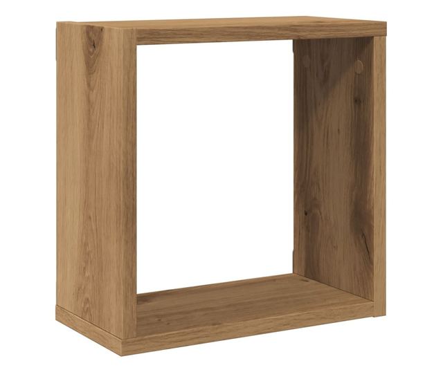 6 db kézműves tölgyszínű szerelt fa fali kockapolc 30x15x30 cm