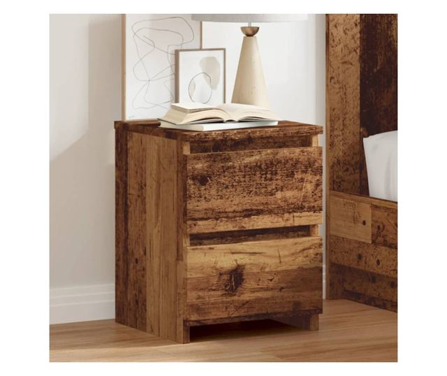 2 db antik fa színű szerelt fa éjjeliszekrény 30 x 30 x 40 cm