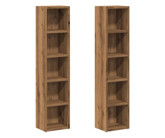 2 db kézműves tölgy színű szerelt fa CD-szekrény 21x16x93,5 cm