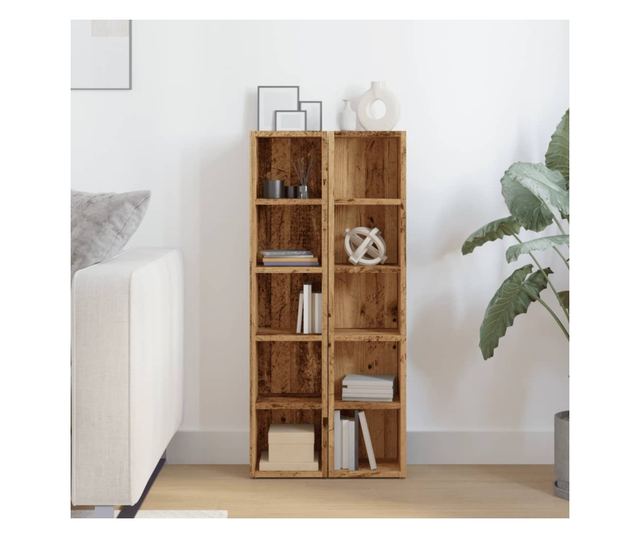 2 db kézműves tölgy színű szerelt fa CD-szekrény 21x16x93,5 cm