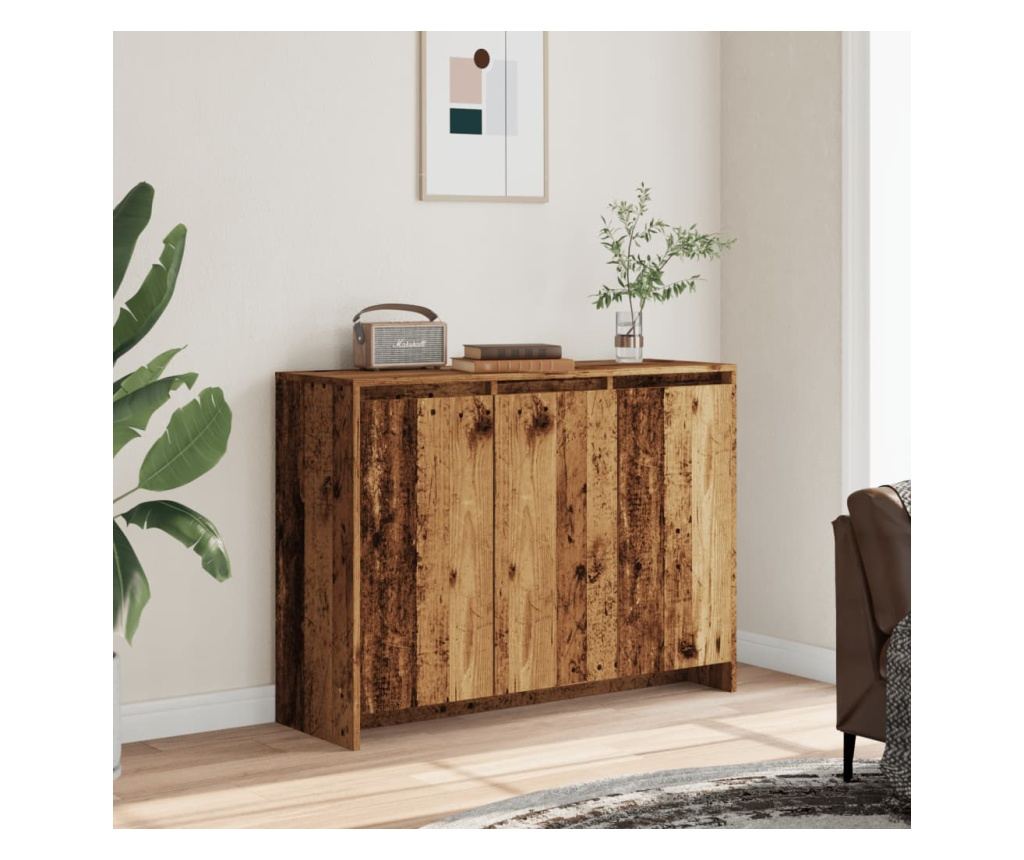 antik fa színű szerelt fa tálalószekrény 102 x 33 x 75 cm - 3