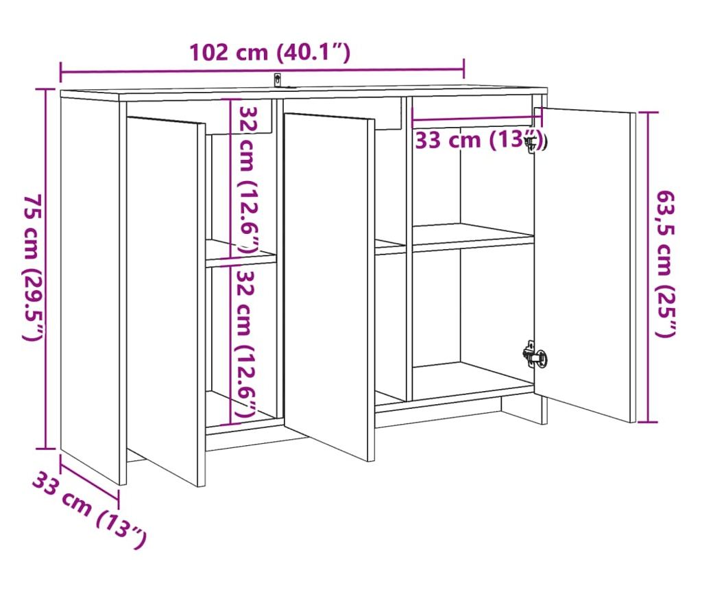 antik fa színű szerelt fa tálalószekrény 102 x 33 x 75 cm - 10