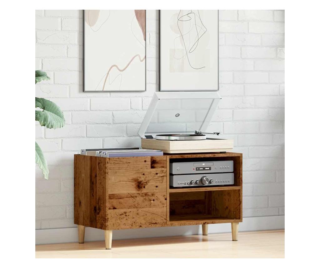 antik fa színű szerelt fa hanglemezszekrény 84,5x38x48 cm - 3