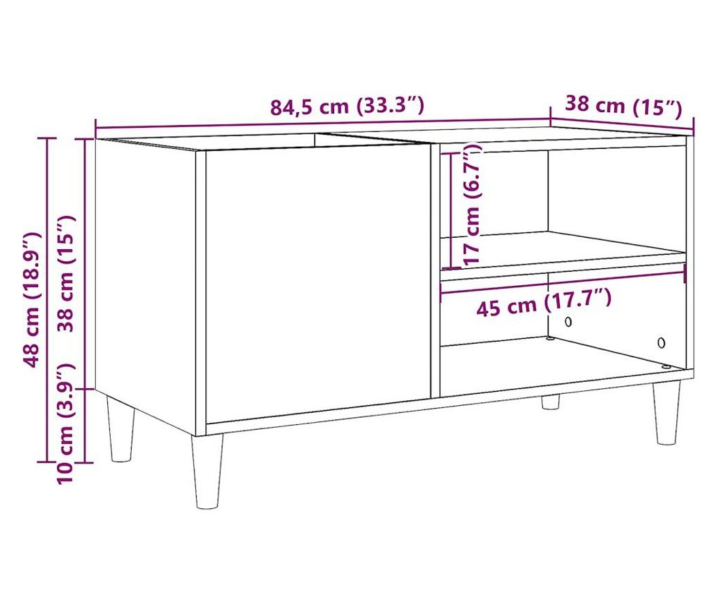 antik fa színű szerelt fa hanglemezszekrény 84,5x38x48 cm - 10