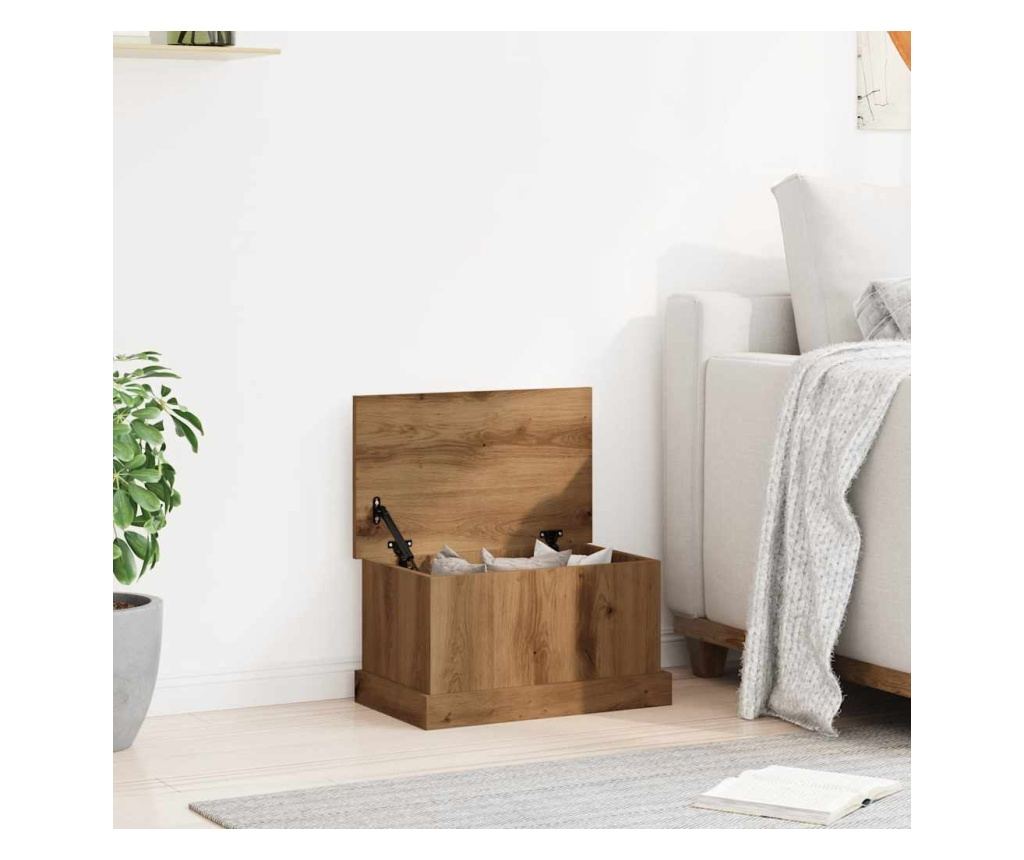 kézműves tölgy színű szerelt fa tárolódoboz 30 x 50 x 28 cm - 3