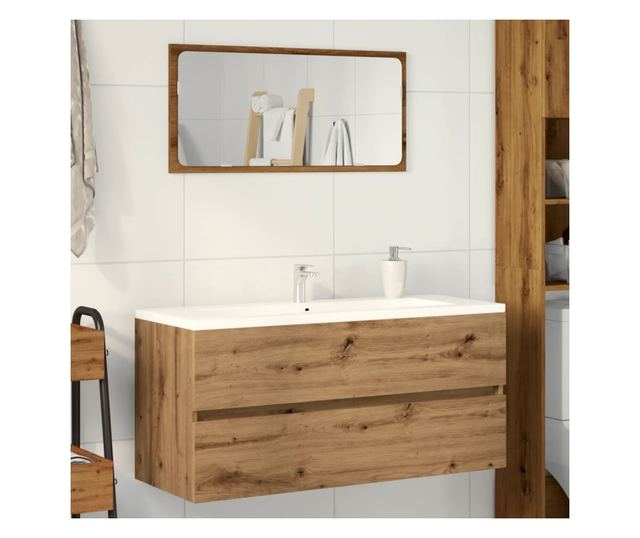 kézműves tölgy színű szerelt fa mosdószekrény 100 x 38,5 x 45cm