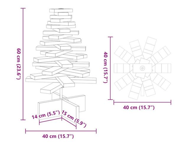 fehér tömör fenyőfa karácsonyfa-dekoráció 60 cm