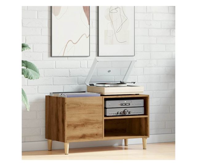 kézműves tölgy színű szerelt fa hanglemezszekrény 84,5x38x48 cm