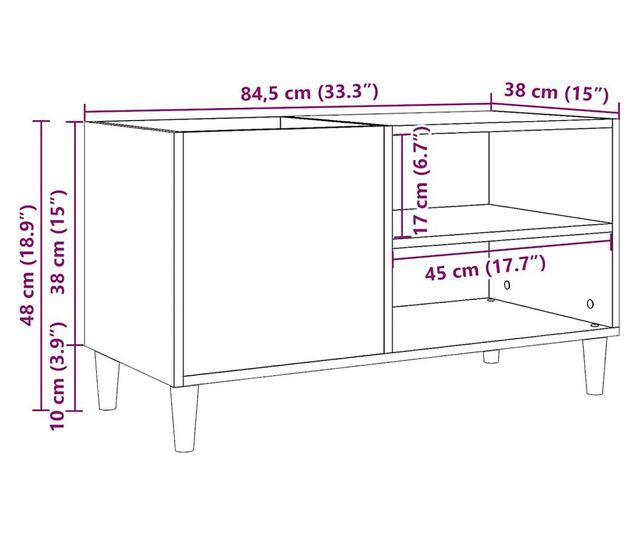 kézműves tölgy színű szerelt fa hanglemezszekrény 84,5x38x48 cm