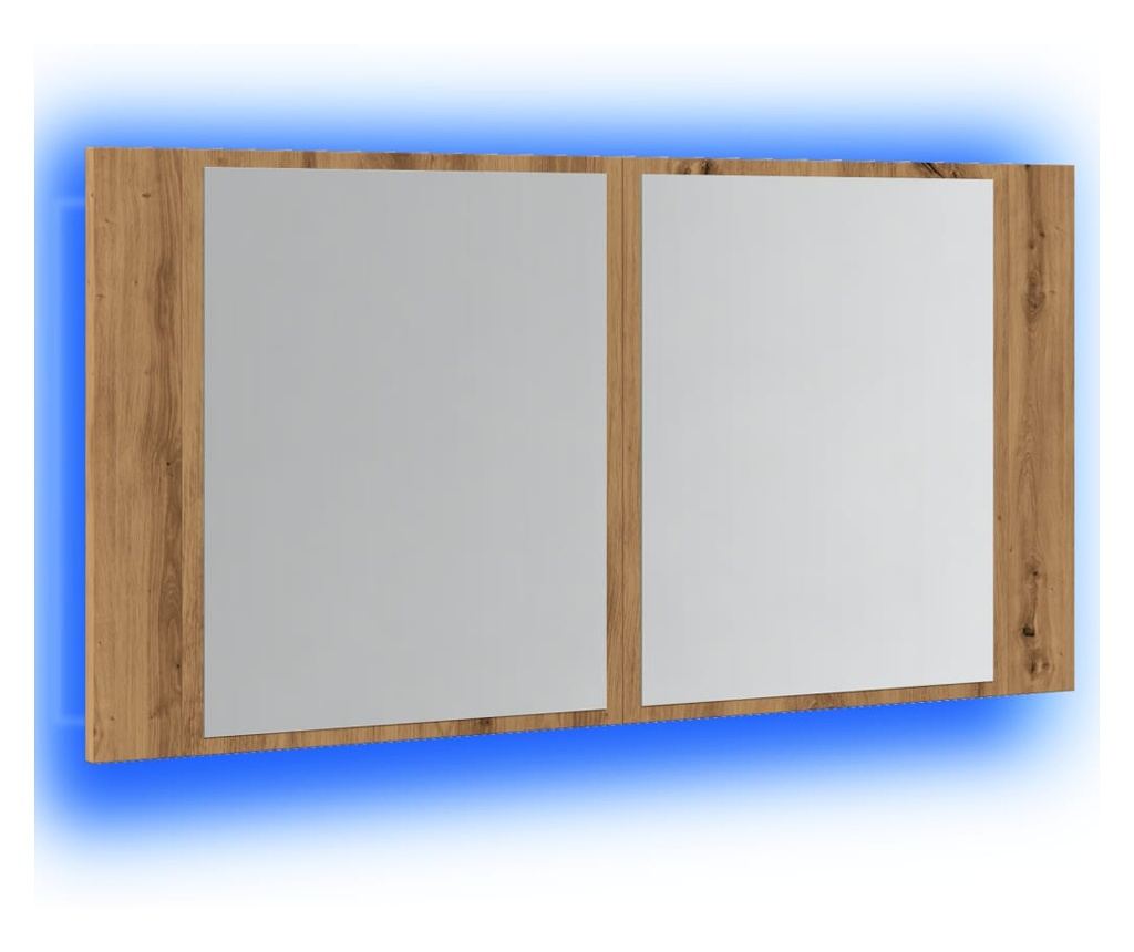 kézműves tölgy szerelt fa tükrösszekrény LED-del 90x12x45 cm - 3