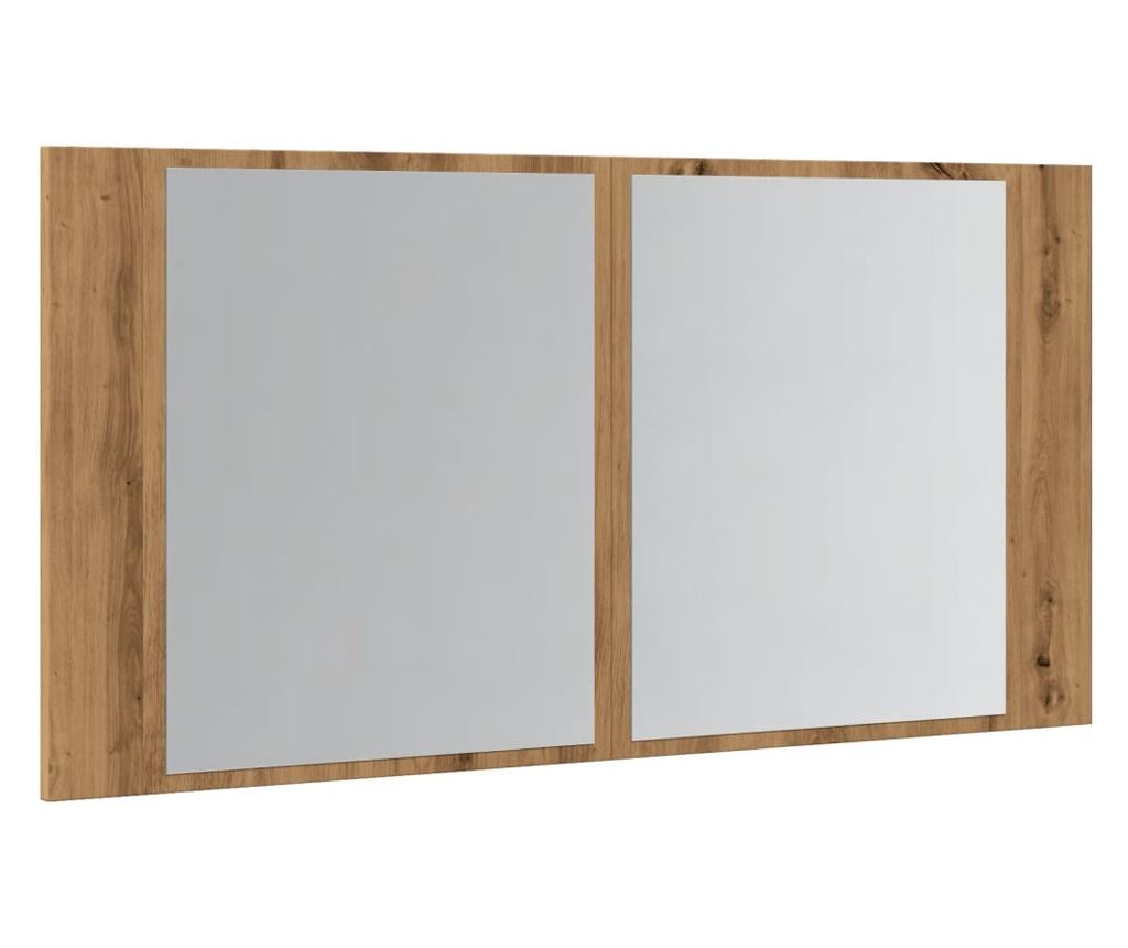 kézműves tölgy szerelt fa tükrösszekrény LED-del 90x12x45 cm - 6