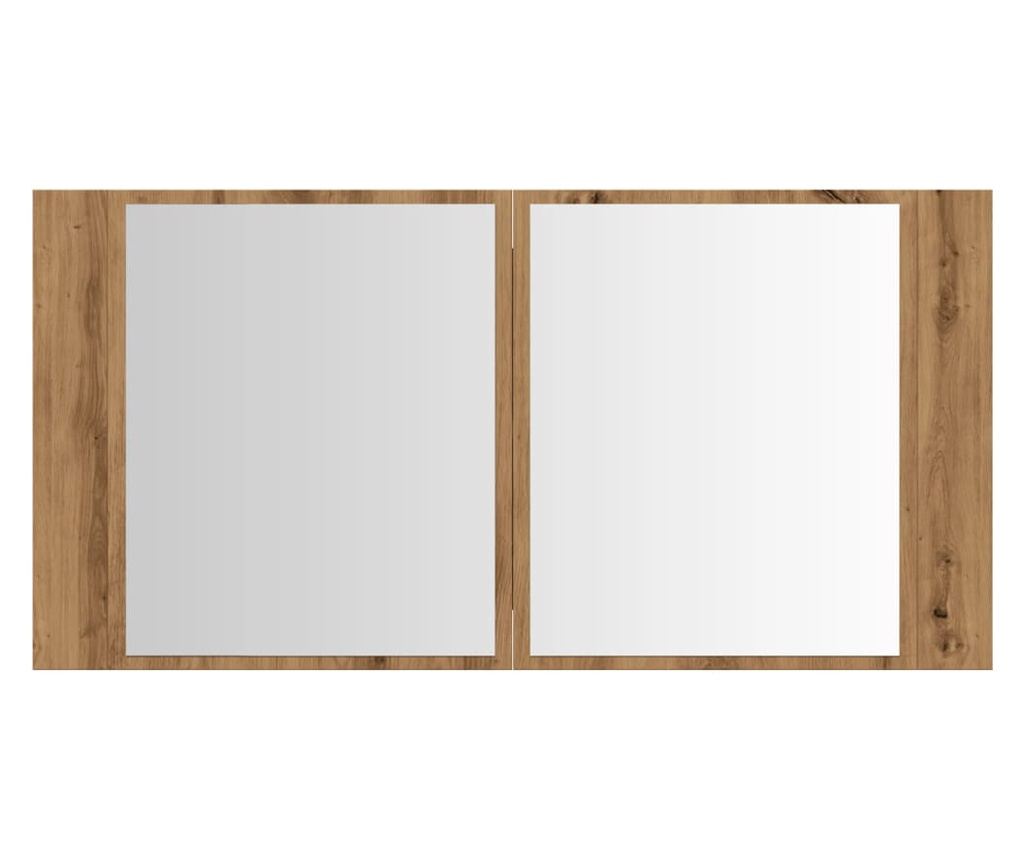 kézműves tölgy szerelt fa tükrösszekrény LED-del 90x12x45 cm - 7