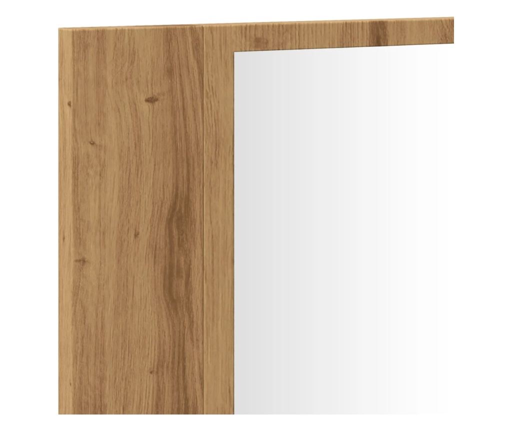 kézműves tölgy szerelt fa tükrösszekrény LED-del 90x12x45 cm - 10