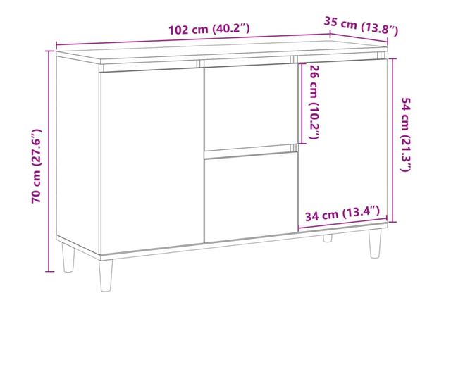 antik fa színű szerelt fa tálalószekrény 102 x 35 x 70 cm