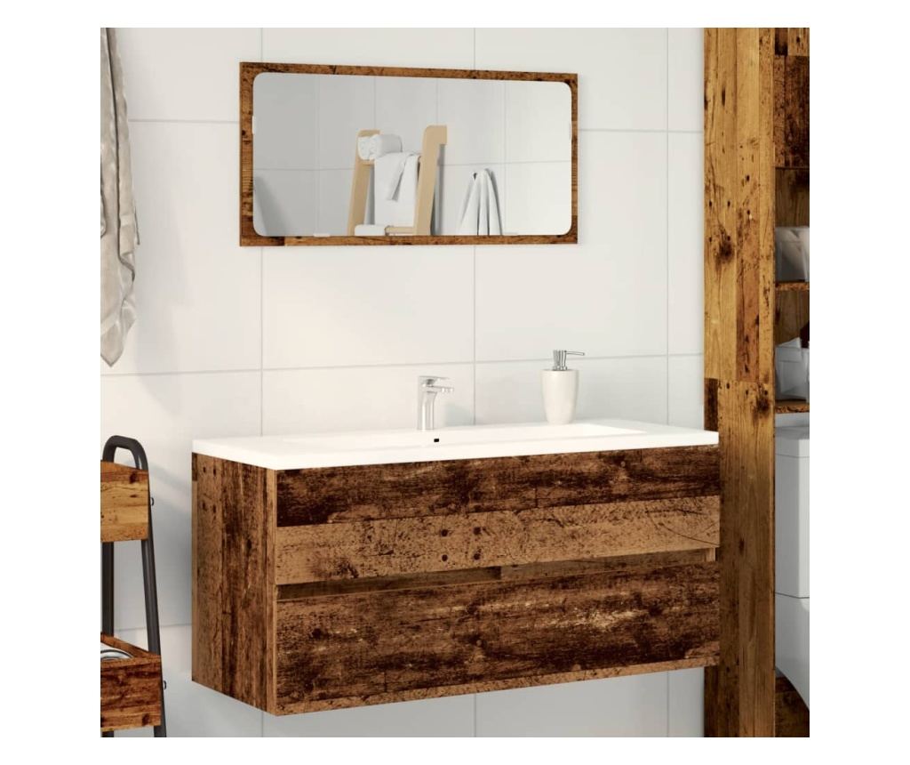 antik fa színű szerelt fa mosdószekrény 100 x 38,5 x 45 cm - 3