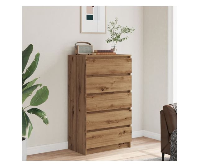 kézműves tölgy színű szerelt fa fiókos szekrény 60 x 36 x 103cm