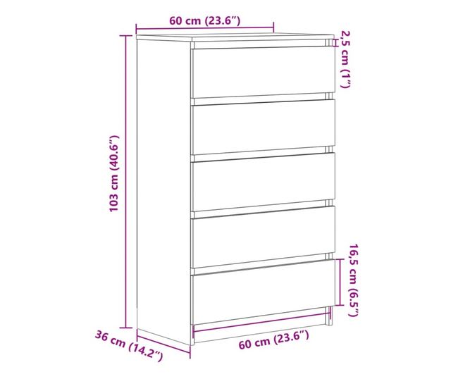 antik fa színű szerelt fa fiókos szekrény 60 x 36 x 103 cm