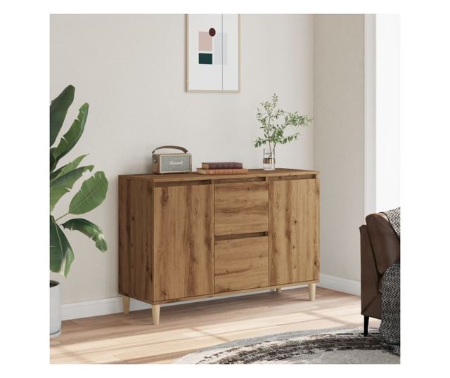 kézműves tölgy színű szerelt fa tálalószekrény 102 x 35 x 70 cm