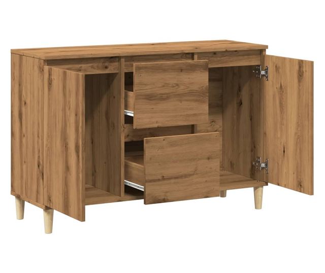 kézműves tölgy színű szerelt fa tálalószekrény 102 x 35 x 70 cm