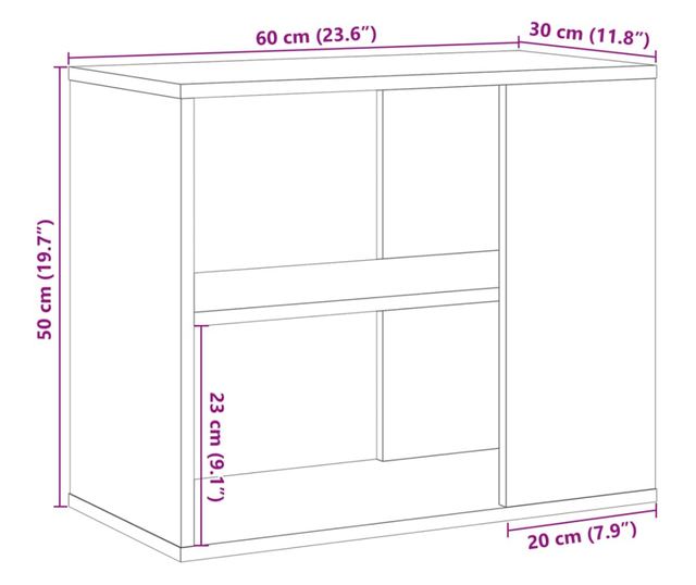 kézműves tölgy színű szerelt fa kisszekrény 60 x 30 x 50 cm