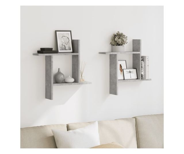 2 db betonszürke szerelt fa fali polc 50 x 12 x 50 cm