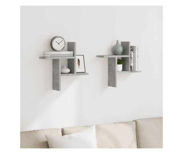 2 db betonszürke szerelt fa fali polc 38 x 12 x 38 cm