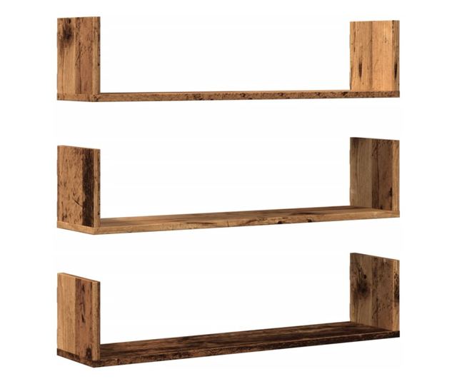 3 db antik fa színű szerelt fa fali polc 80 x 18 x 18 cm
