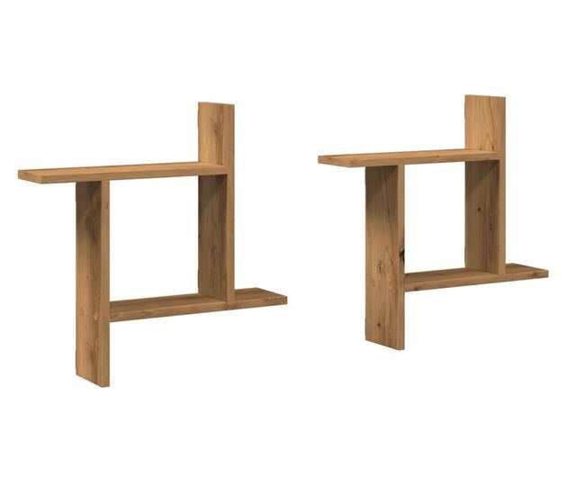 2 db kézműves tölgy színű szerelt fa fali polc 50 x 12 x 50 cm