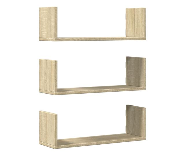 3 db sonoma tölgy színű szerelt fa fali polc 58 x 18 x 18 cm