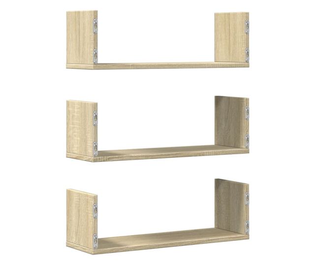 3 db sonoma tölgy színű szerelt fa fali polc 58 x 18 x 18 cm