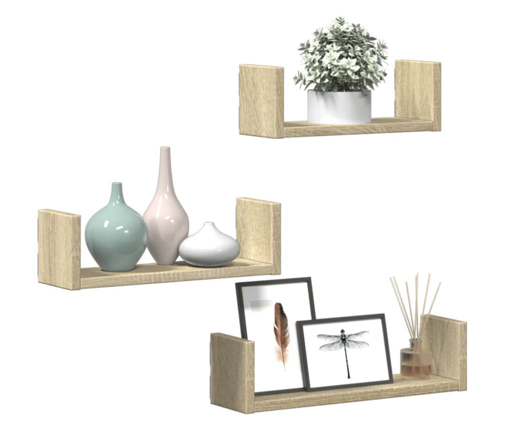 3 db sonoma tölgy színű szerelt fa fali polc - 3