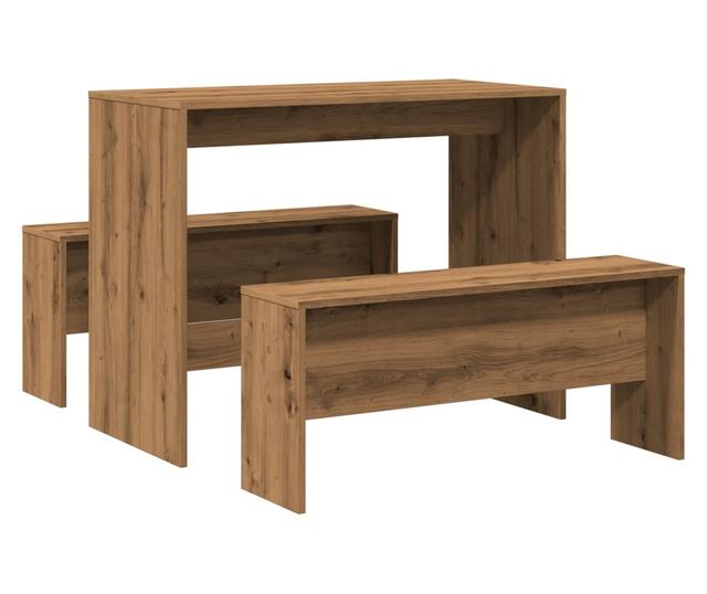 3 részes kézműves tölgy szerelt fa étkezőasztal és pad szett