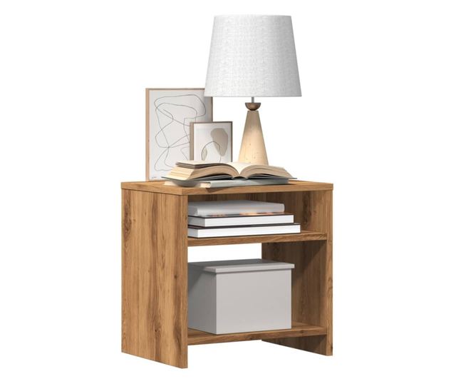 2 db kézműves tölgy színű szerelt fa éjjeliszekrény 40x30x40 cm