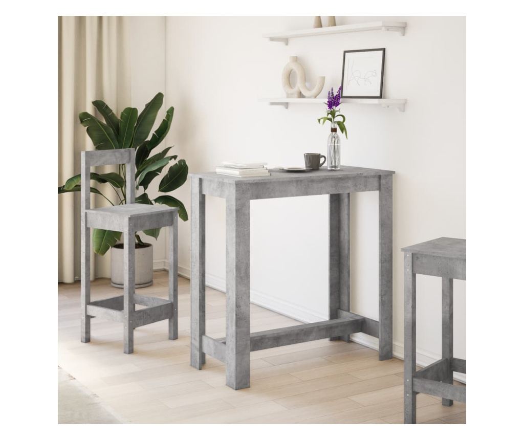 betonszürke szerelt fa bárasztal 102 x 50 x 103,5 cm - 3