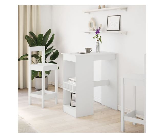 fehér szerelt fa tárolórekeszes bárasztal 90 x 47,5 x 103,5 cm