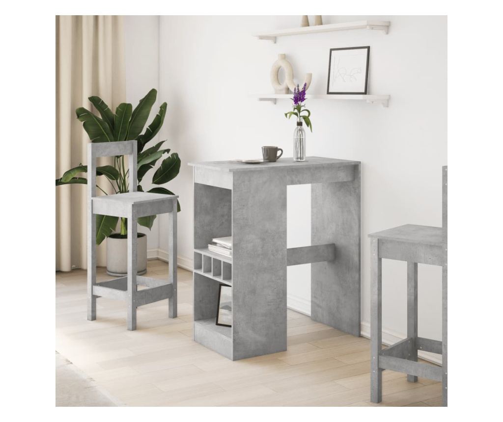 betonszürke szerelt fa bárasztal tárolókkal 90x47,5x103,5 cm - 3