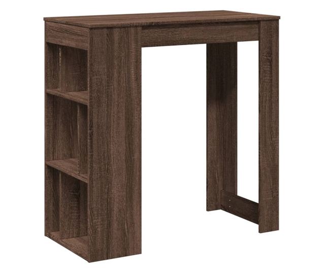 barna tölgy szerelt fa tárolórekeszes bárasztal 102x50x103,5 cm