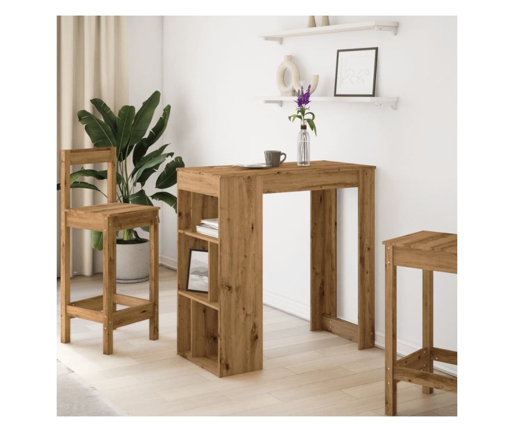 kézműves tölgy szerelt fa bárasztal tárolókkal 102x50x103,5 cm - 3