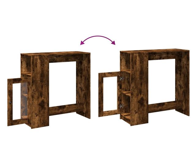 füstös tölgy szerelt fa bárasztal tárolókkal 101x40x103,5 cm