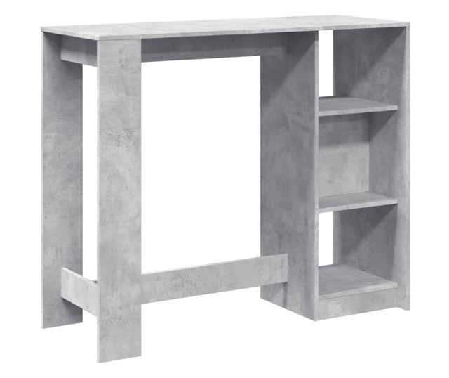 betonszürke szerelt fa bárasztal polccal 124 x 46 x 103,5 cm