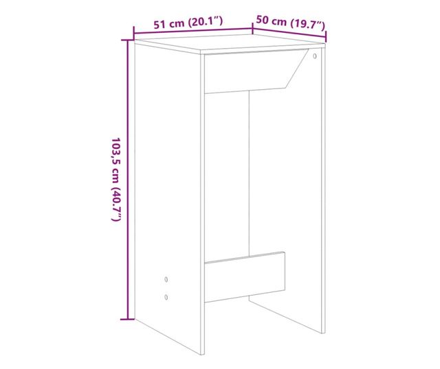 antik fa színű szerelt fa bárasztal 51 x 50 x 103,5 cm