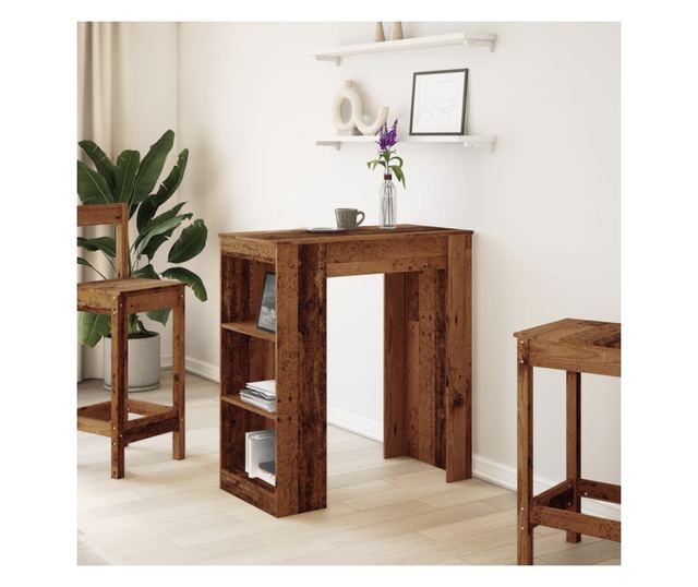 antik fa színű szerelt fa bárasztal tárolókkal 95x47x103,5 cm