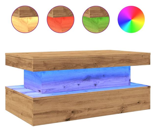 kézműves tölgy színű dohányzóasztal LED-lámpákkal 90x50x40 cm